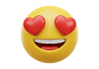 Smiling emoji with heart eyes isolated on transparent background