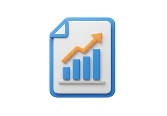 Document icon with a growing bar chart and arrow isolated on transparent background