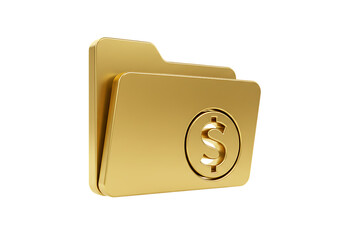 Golden folder with dollar sign isolated on transparent background