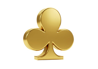 Golden club playing card symbol isolated on transparent background