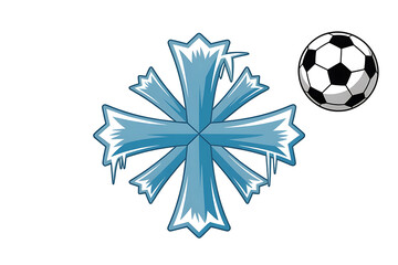 Blue snowflake design alongside a black and white soccer ball, suggesting winter sports and recreation.