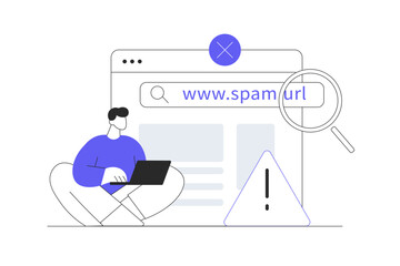 Suspicious and malicious hyperlinks concept, spam url or website address, safe browsing and alert notification. Flat Cartoon Vector Illustration, icon Stylish abstract design landing page web