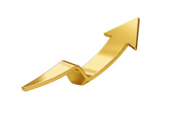 Golden arrow pointing upwards isolated on transparent background