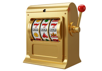 Golden slot machine isolated on transparent background
