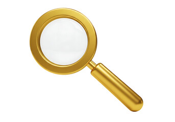 Golden magnifying glass isolated on transparent background