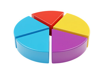 Colorful pie chart segments isolated on transparent background