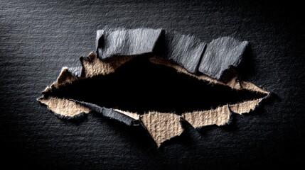 Black Friday text revealed through torn paper hole over black background