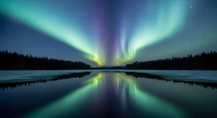 Aurora borealis northern lights reflection lake landscape night sky