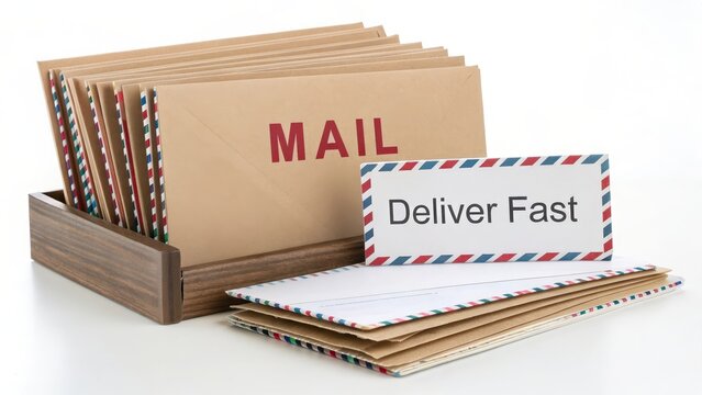Organized Mailbox with Envelopes and Fast Delivery Signage