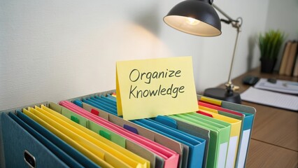 Organized Workspace with Colorful Files and Sticky Note Message