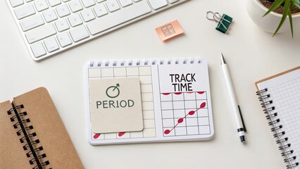 Fototapeta premium Organizing Time and Period Tracking with Notebooks and Stationery