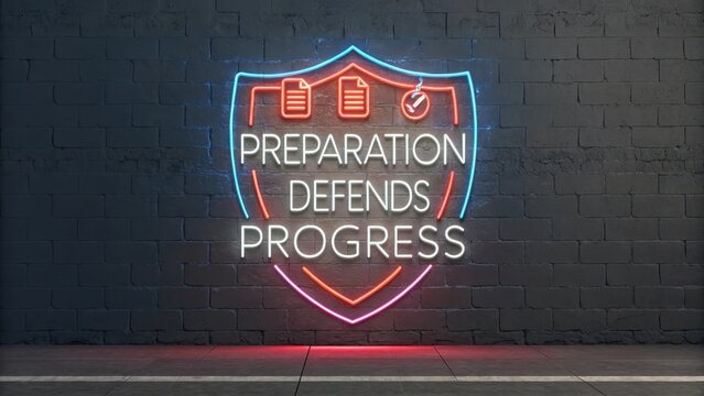 Preparation Defends Progress Neon Sign on Brick Wall Display