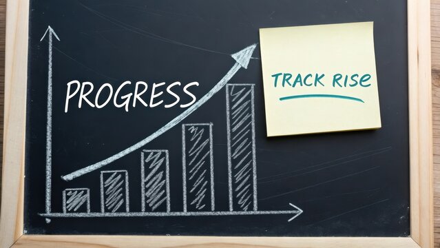 Progress Growth Chart on Blackboard with Sticky Note and Arrow
