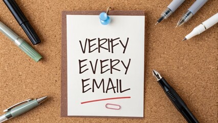 Reminder Note to Verify Every Email Importance on Cork Board