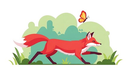 Obraz premium Red Fox Running with Spring Meadow.