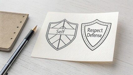 Self Respect Defense Shields with Pen and Notepad on Table