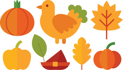 Thanksgiving day icon collection vector illustration scalable eps turkey pumpkin autumn leaves