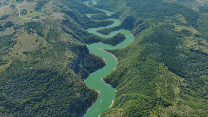 Curved meanders in canyon of Uvac river Serbia