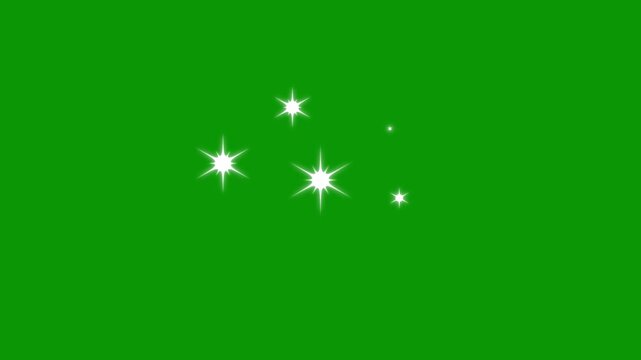 Green background glowing twinkling stars glitter animation, white cartoon doodle star sparkle shine overlay, magical festive night sky sparkle effect, starry twinkle light seamless 4K looping motion