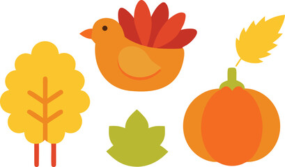 Thanksgiving vector icons collection turkey pumpkin autumn leaves scalable eps illustration