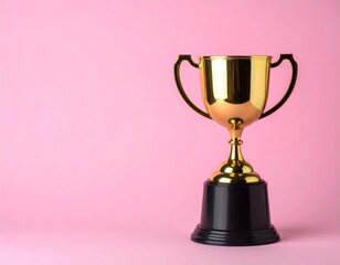 Fototapeta premium Shiny Gold Trophy with Black Base on Solid Pink Background