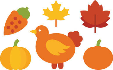 Thanksgiving holiday vector icons collection turkey pumpkin autumn leaves carrot eps scalable illustration