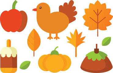 Thanksgiving day icons collection vector illustration scalable eps turkey pumpkin autumn leaves
