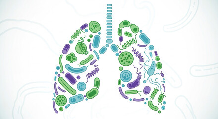 Clean vector of microscopic bacteria in lung shape — medical microbiology concept.