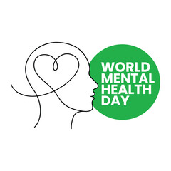 Vector art of world mental health day concept with head and heart design