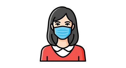 Woman wearing face mask with illustration.