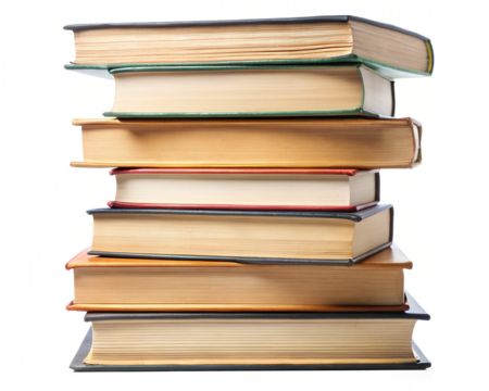 Stack of old books isolated on transparent background