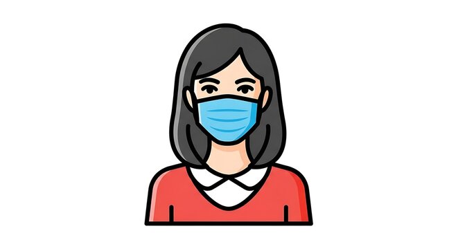 Woman wearing face mask with illustration.