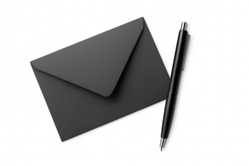 Black envelope and pen for communication mockup