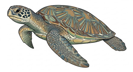 Obraz premium Detailed illustration of a sea turtle swimming gracefully in the ocean waters