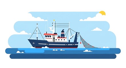 Fototapeta premium Fishing trawler at sea with sunny day.