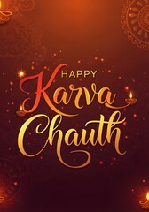 Obraz premium Karva Chauth festival greeting design with elegant typography and decorative elements