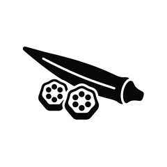 Black Silhouette Icon of Okra Pod and Slices on White Background vegetable food