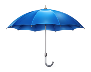 A bright blue umbrella opened, isolated on transparent background