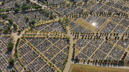 Densely packed cemetery graveyard