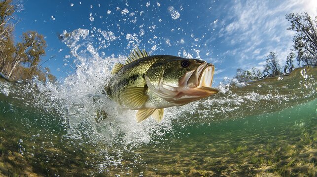 Powerful fish leaps from water in thrilling moment of action, splashing waves
