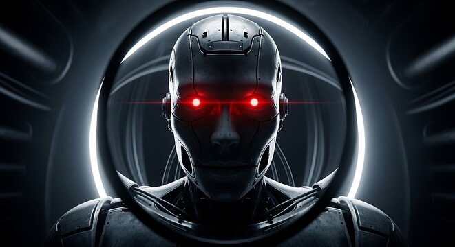 Robot Red Eyes Futuristic Portrait.