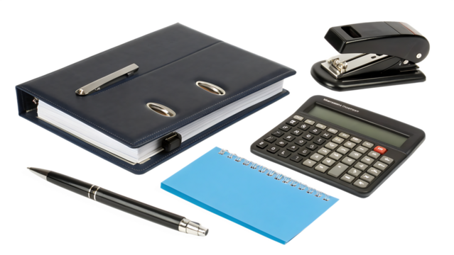 Tools for office work products cut out isolated on PNG. AI GENERATED.
