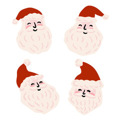 santa claus head set. Santa face emotion collection Cute Christmas character for card, banner, label