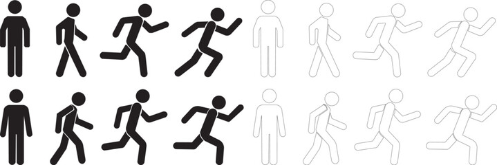 Set of stick figure icons showing progression from standing to running