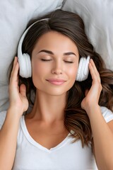 Fototapeta premium Woman relaxing listening to music wearing headphones