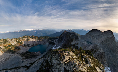 Breathtaking Alpine Panorama Over Turquoise Lakes And Rugged Peaks In British Columbia, Canada