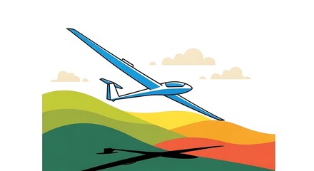 Glider soaring scenic hills.