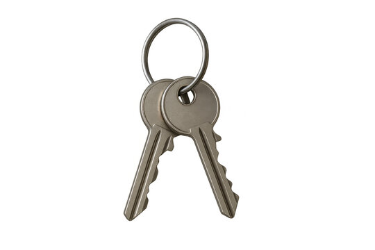 Metal keys on a keyring representing access, security, ownership, and privacy, with a transparent background
