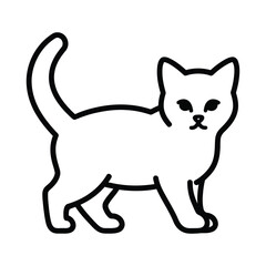 Simple outline drawing of a cute white kitten standing and looking forward