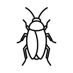 Simple line drawing of a cockroach insect top view isolated on white
